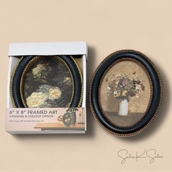 Home Decor Collection Black Wall Art, White Rose with Gold Beaded Frame 6x8 - Picture 8 of 8